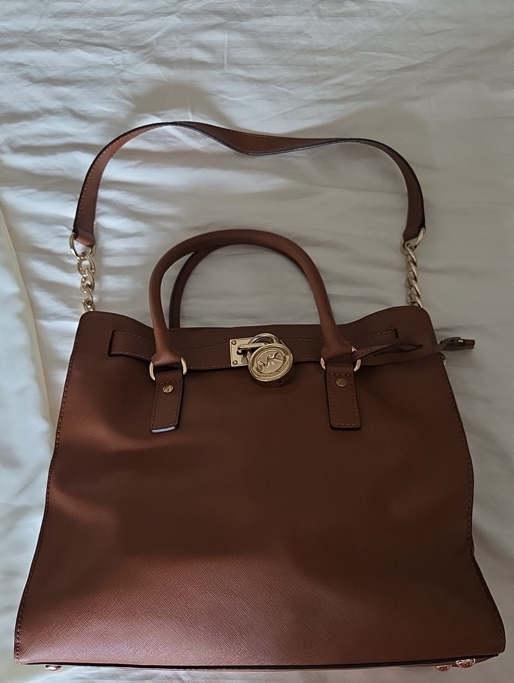 Michael Kors Brown Saffiano Leather Tote with Gold Medallion